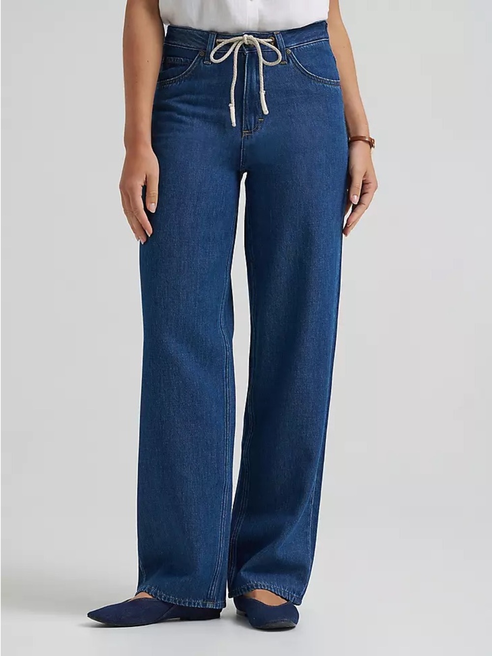 Lee Women’s Relaxed Wide-Leg Drawstring Trouser Jeans in Deep Blue Wash